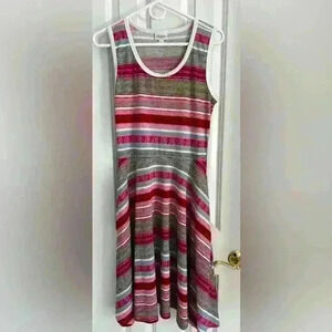 LuLaRoe Nicki Dress pink red blue stripes size medium